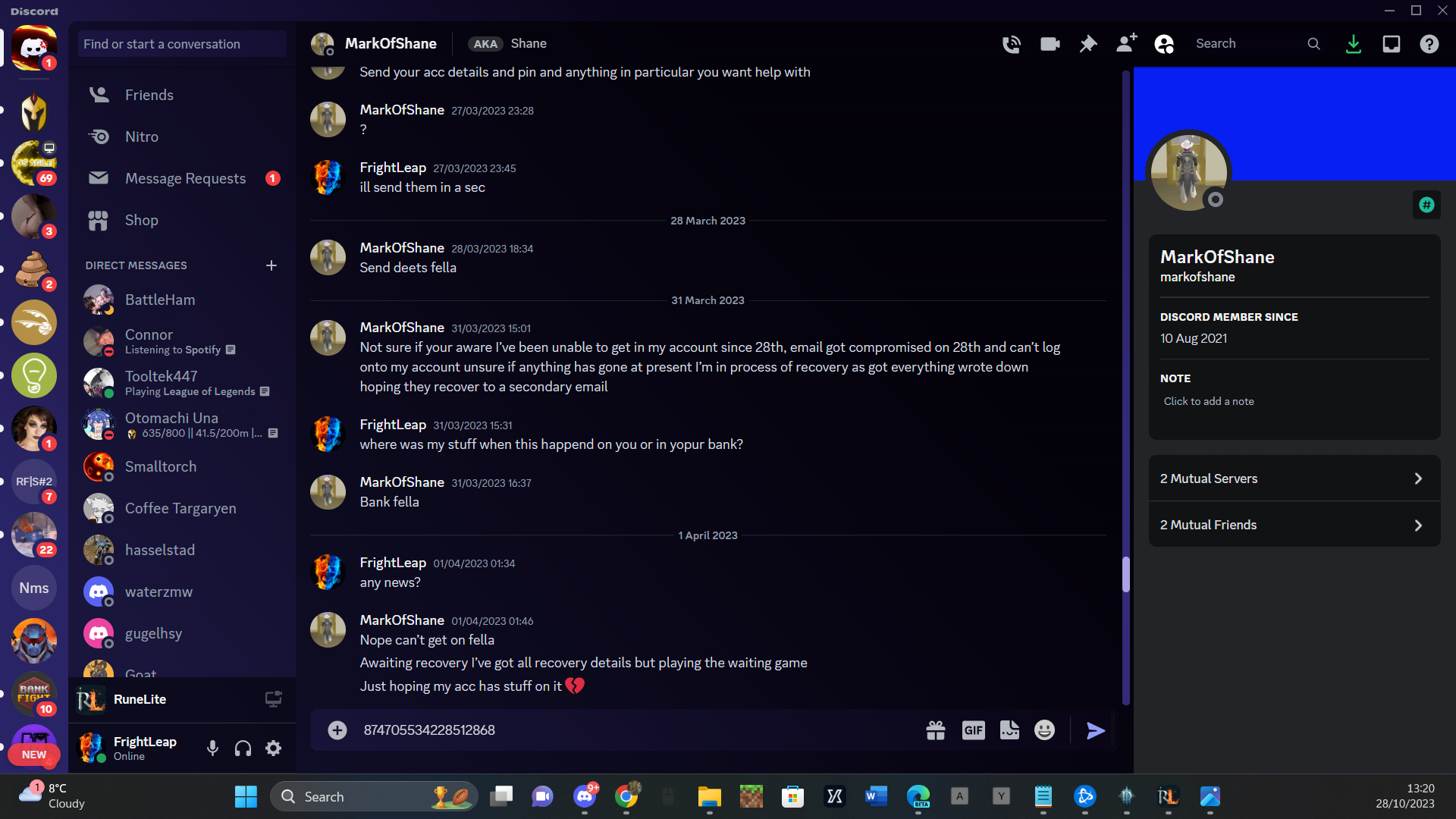 Evidence 09822f0 for a case against MarkOfShane