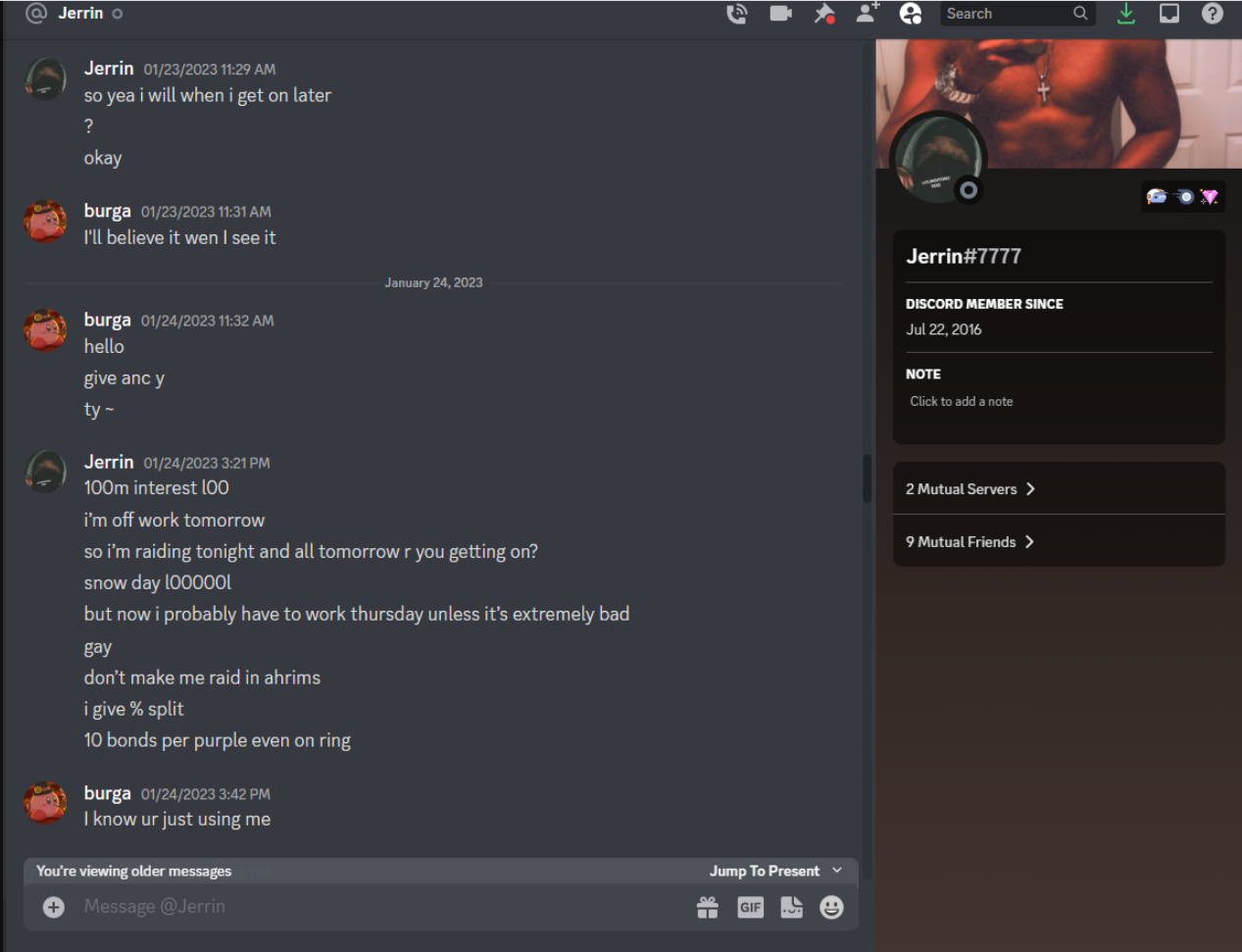 Evidence 12f3df7 for a case against Jerrinnn