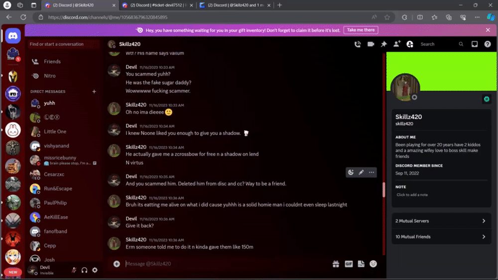 Evidence ab77705 for a case against ImSkillzToo
